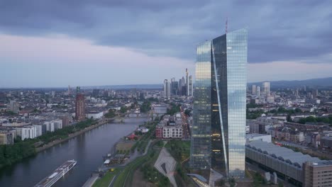 financal crisis over moody european central bank ecb tower in frankfurt am main germany from a drone at sunrise
