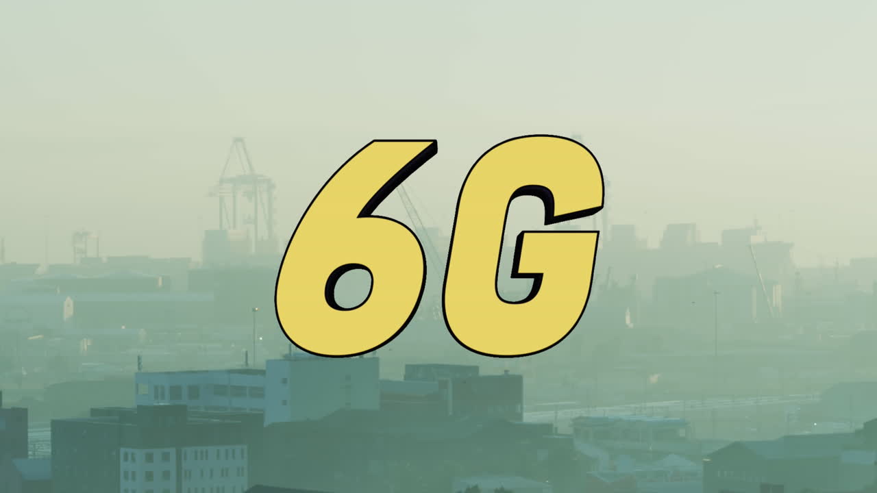 도시 풍경 위의 6g 텍스트의 애니메이션