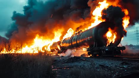 a train on fire with smoke billowing out of it