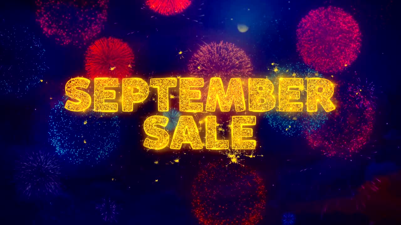 화려한 불꽃놀이 폭발 입자에 대한 9 월 판매 텍스트.