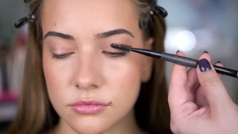 close-up beauty routine: woman applying eye makeup