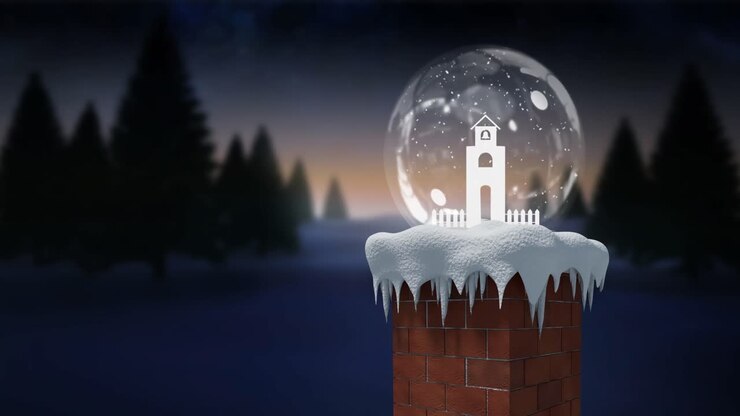 Animation af snekugle ved juletid over vinterlandskab