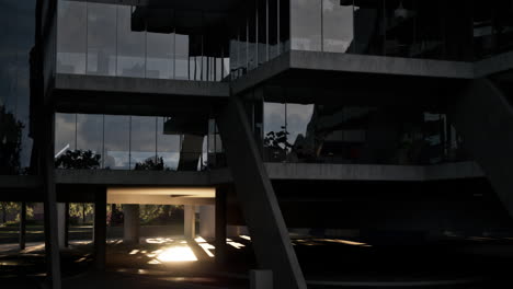 modern concrete building at sunset