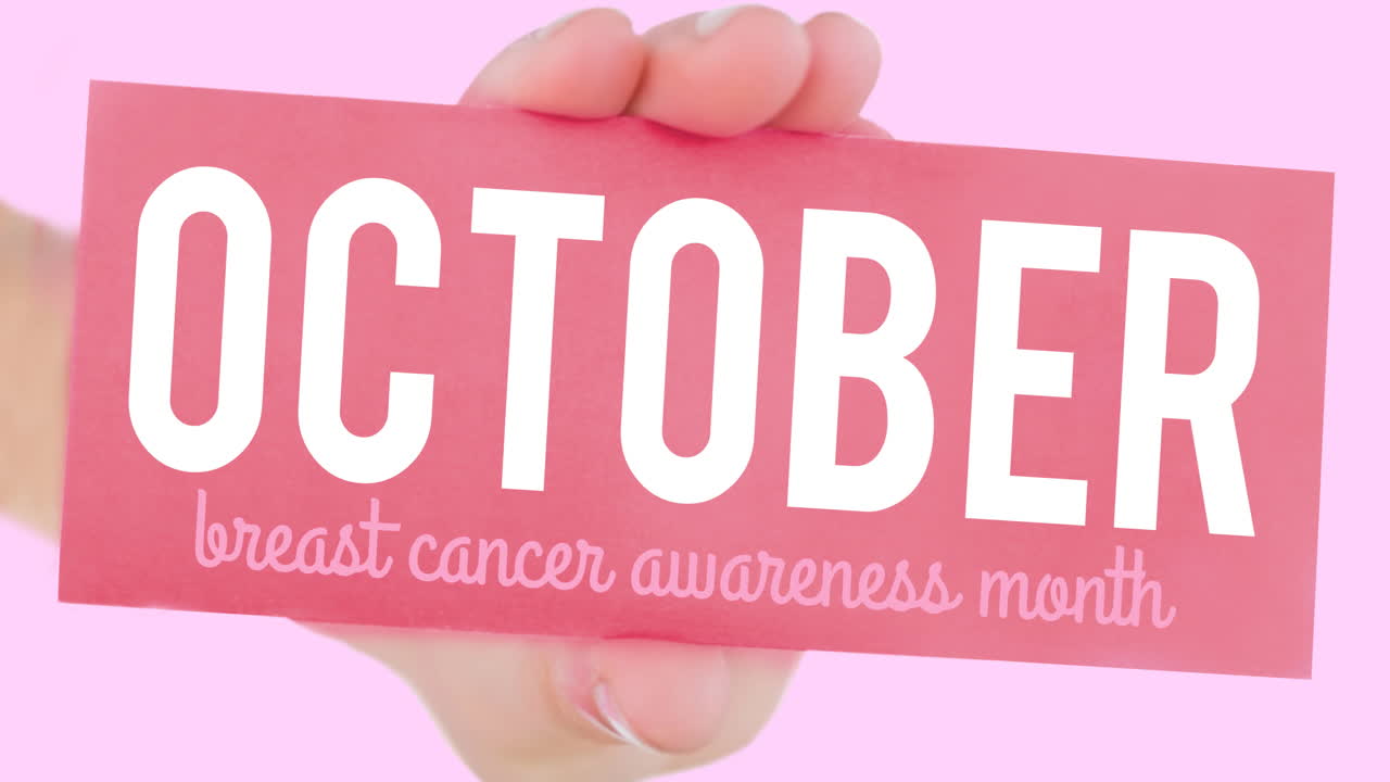 анимация текста о раке молочной железы и цветов на розовом фоне