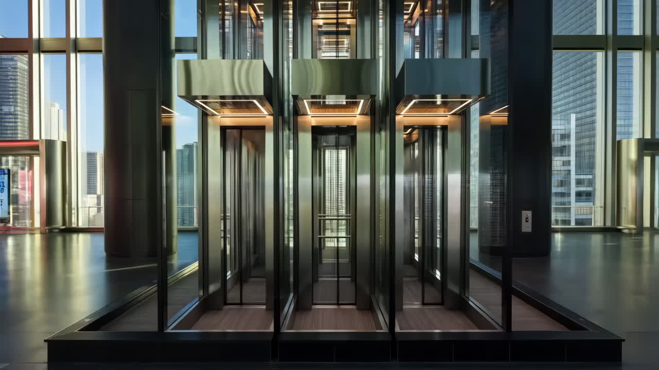 Modern Elevator Lobby in a High-Rise Building