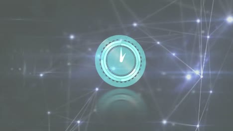 animación de un reloj moviéndose rápidamente a través de una red de conexiones