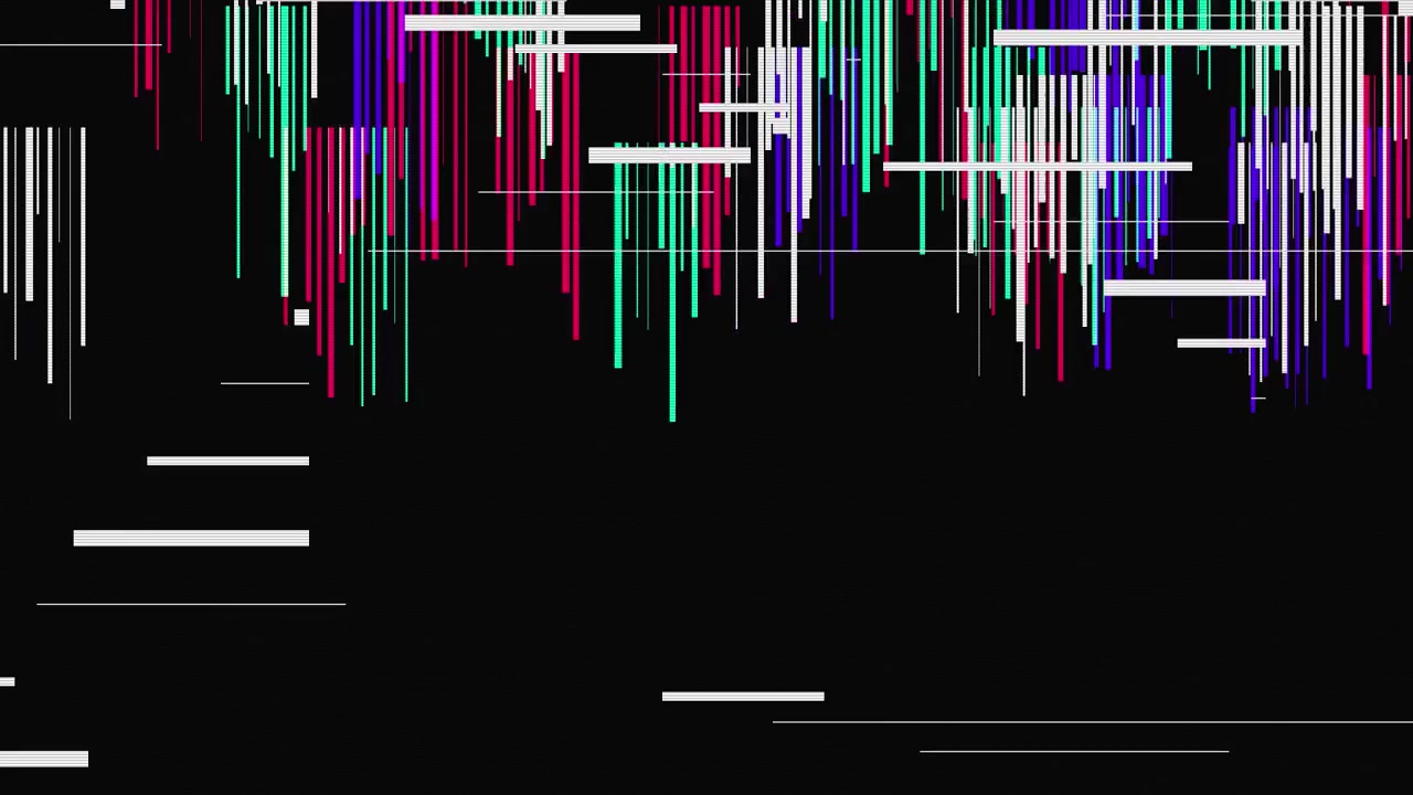 Abstrakter digitaler Glitch-Effekt mit bunten vertikalen Linien und horizontalen Balken
