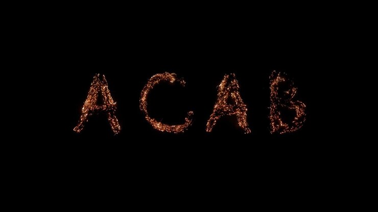 Word ACAB burning. Steel wool smoldering on transparent background. Beautiful combustion