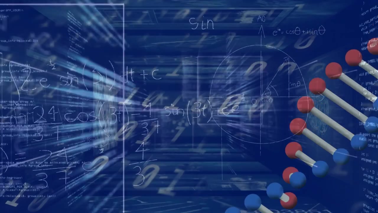 Animation of dna over blue background with diverse data