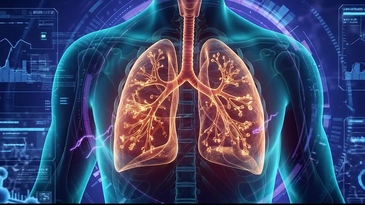 Digital Technology Interface Scanning Human Respiratory System and Lungs Anatomy