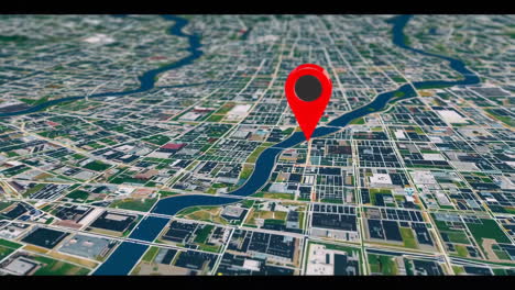 city map with red marker