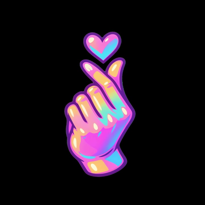 Gesto del cuore con le dita animato con vivaci colori al neon.
