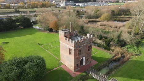 rye house gatehouse, built 1443, hoddesdon, hertfordshire, uk involved in rye house plot of 1683 aerial footage