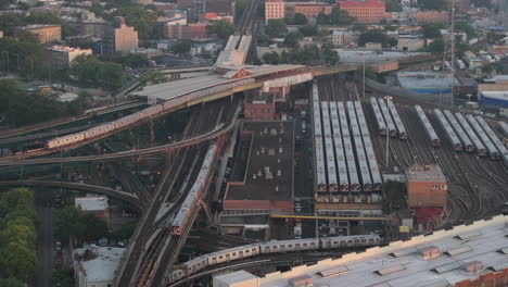 aerial view of the subway in brooklyn. shot on a summer morning