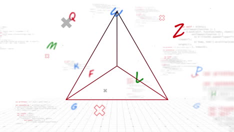animación del procesamiento de datos, letras y figuras geométricas