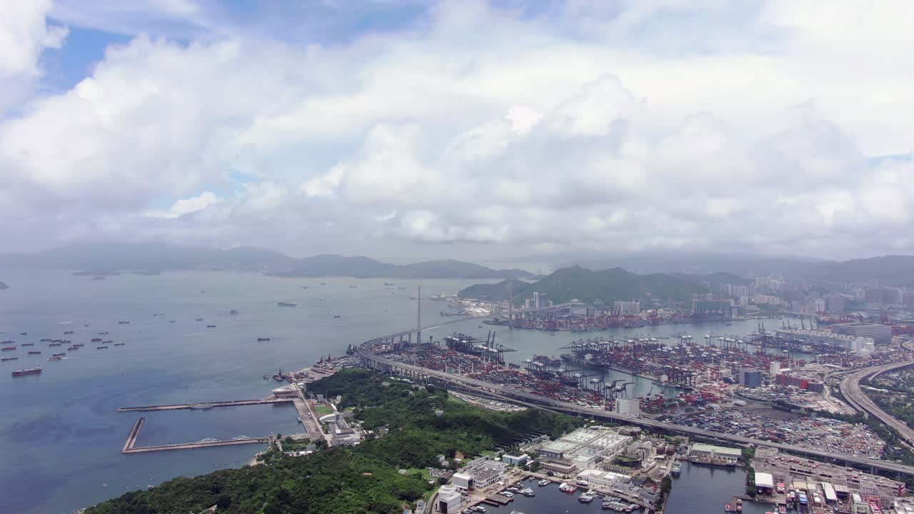 vista general del área del puerto de hong kong, imágenes aéreas de gran altitud