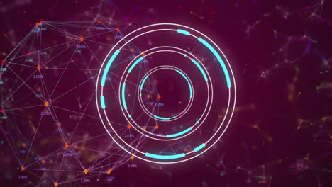 animación de escaneo de alcance y red de conexiones en fondo púrpura
