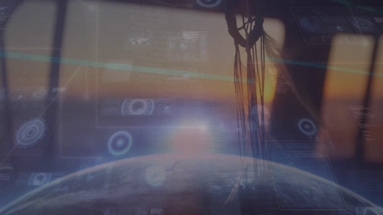 imagen compuesta de procesamiento de datos contra una chica caucásica con una tableta digital en casa