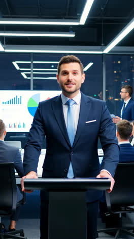 businessman presenting to colleagues in a modern office meeting