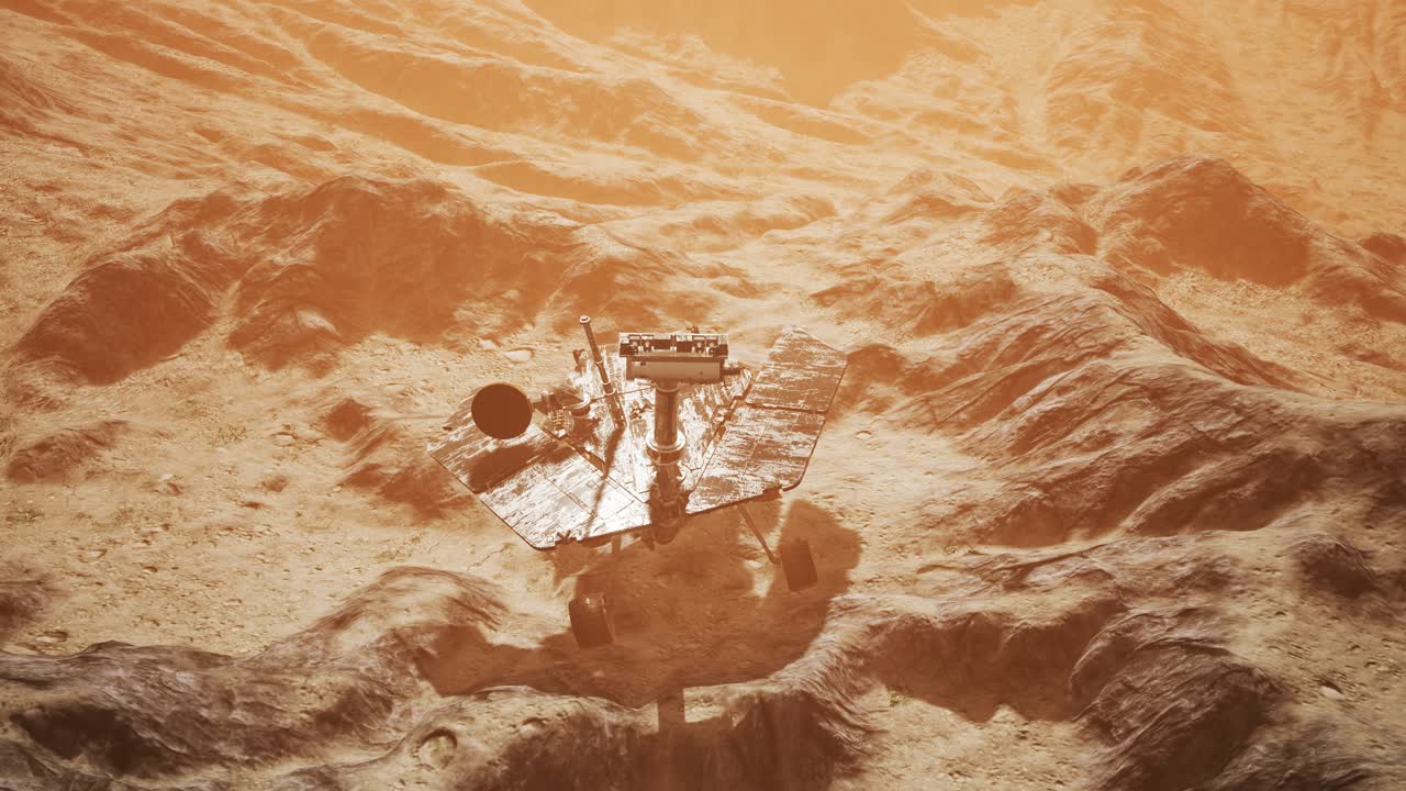 火星探査機オポチュニティが赤い惑星の表面を探査。