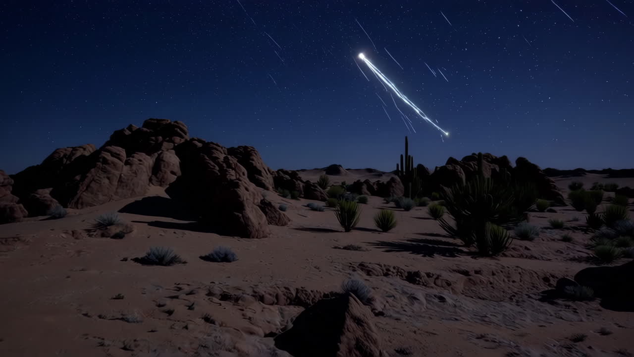 Desert Night Sky with Meteor Shower
