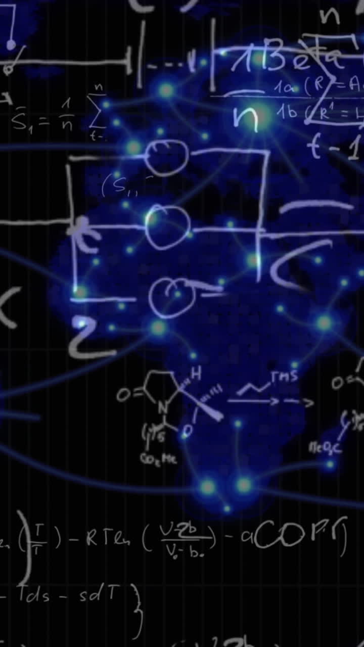animación de fórmulas matemáticas escritas a mano sobre un fondo azul