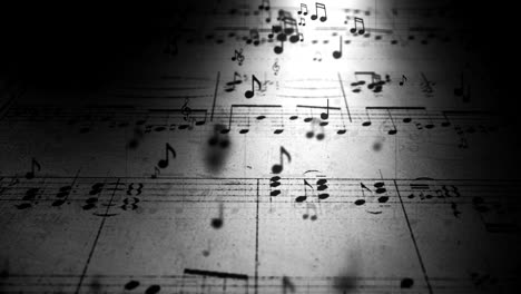 atmospheric music background with notes on old paper in black and white