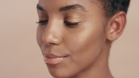 close up beauty portrait beautiful african american woman touching body with orchid flower caressing healthy skin complexion enjoying gentle fragrance of natural essence skincare concept