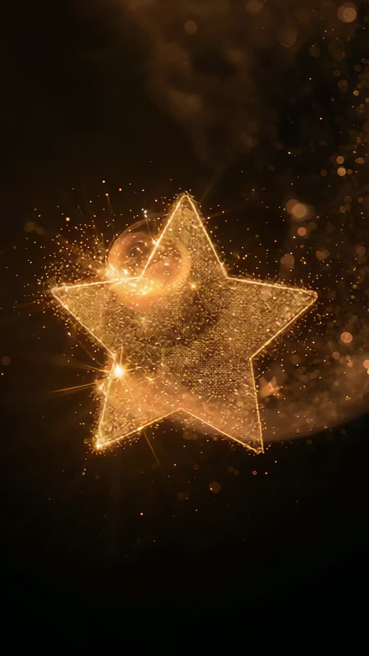 Vertical video: Glowing gold 5-point star pulsing as orb crossing upper-left, sending sparks right