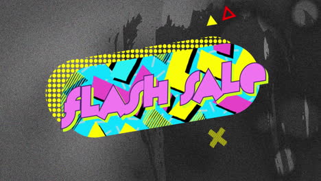 animación del texto de venta flash en la burbuja de habla retro con formas abstractas