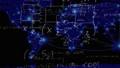 animación de fórmulas matemáticas sobre el mapa del mundo