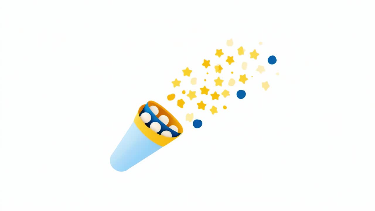 Festeggiamenti con coriandoli colorati e stelle scintillanti che fuoriescono da un party popper, a simboleggiare gioia, entusiasmo e occasioni speciali in un'atmosfera vivace