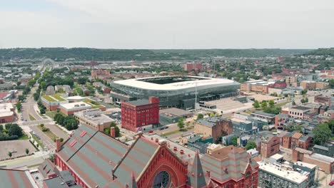 downtown cincinnati neighborhood houses drone aerial video