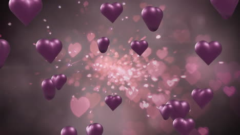 animation of purple hearts over light spots on grey background