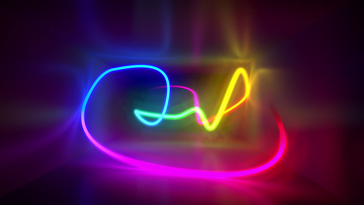 다채로운 빛나는 선들이 정의되지 않은 공간에 그려집니다.