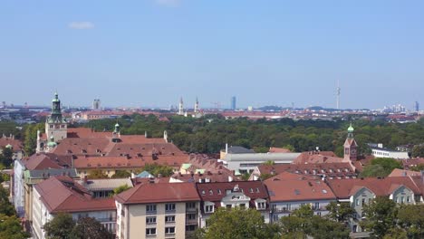 amazing aerial top view flight isar river street city town munich germany bavarian, summer sunny cloudy sky day 23