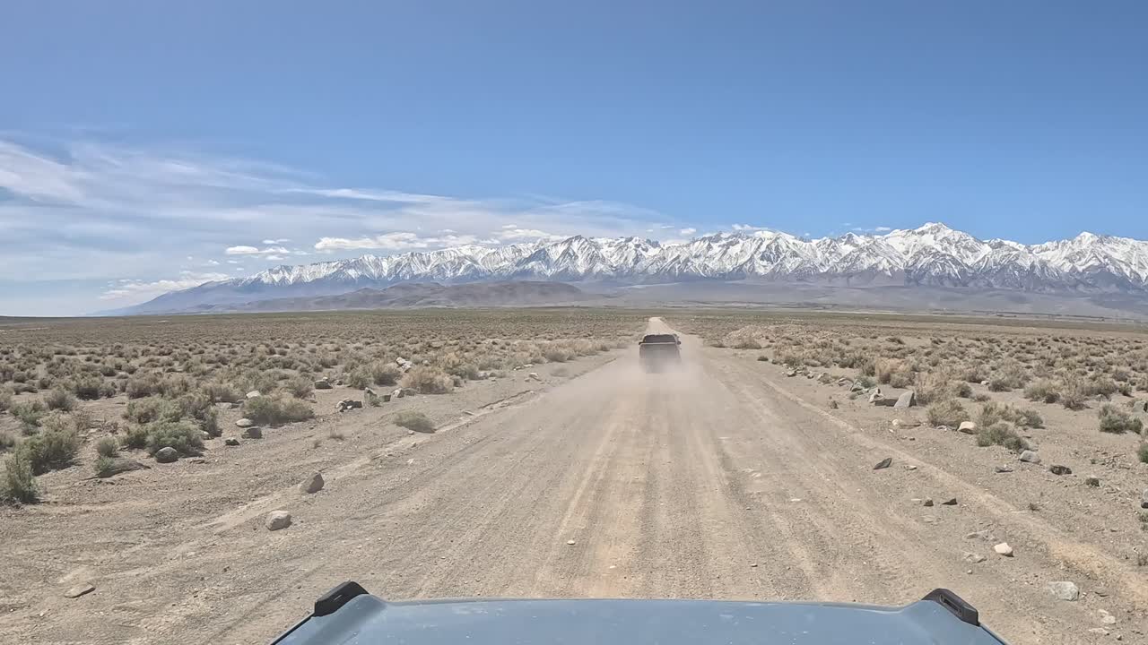 Off-road driving in towards the snowy Sierra Nevada's - driver point of view