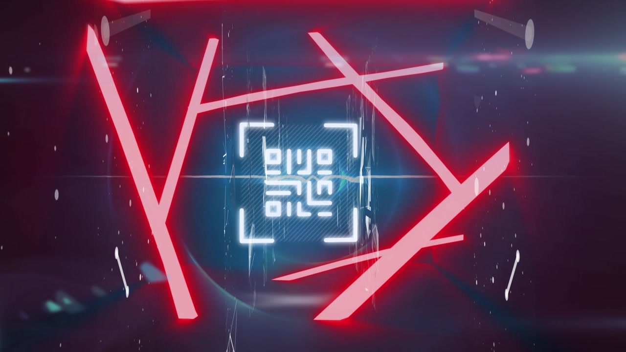 Animation of data processing and qr code over neon lights