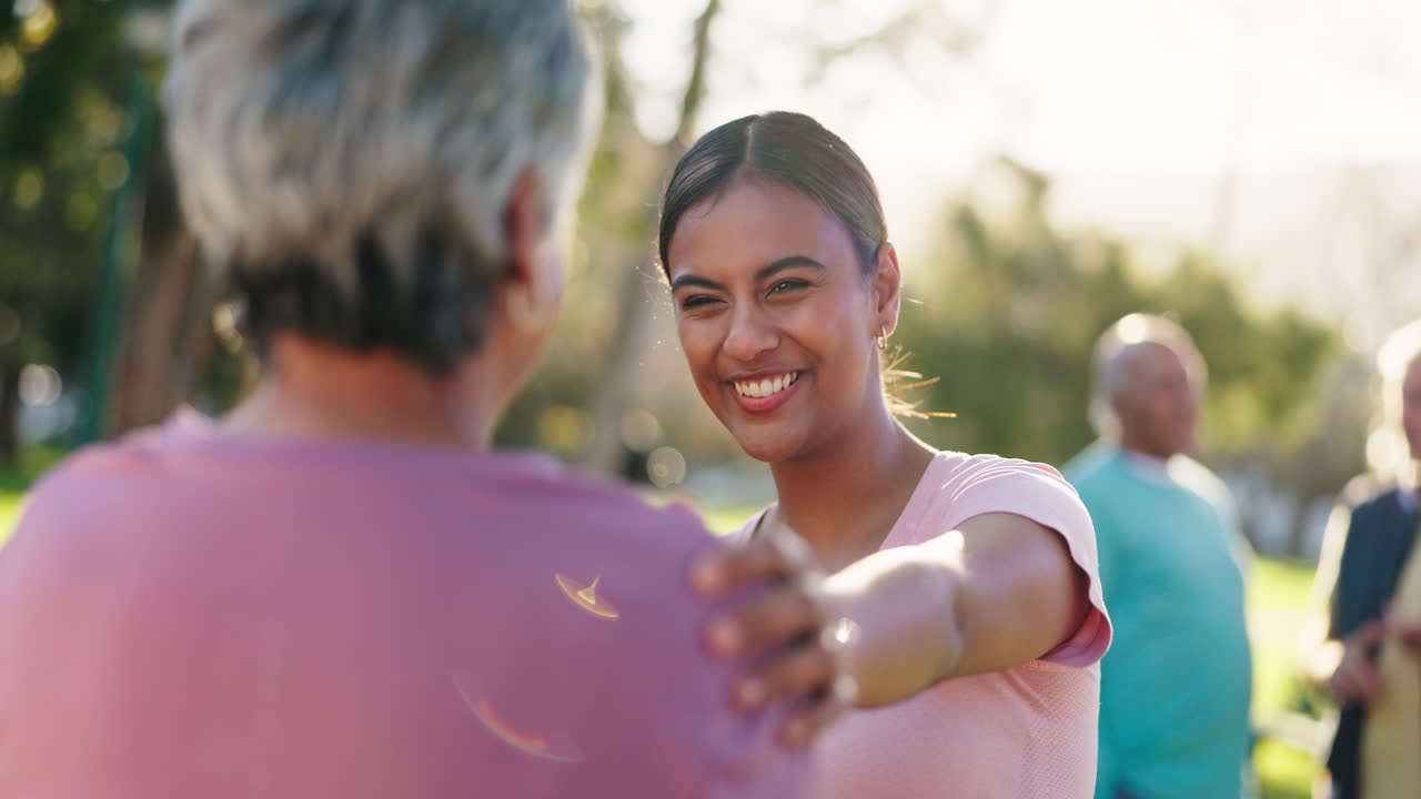 A happy family gathering in the park