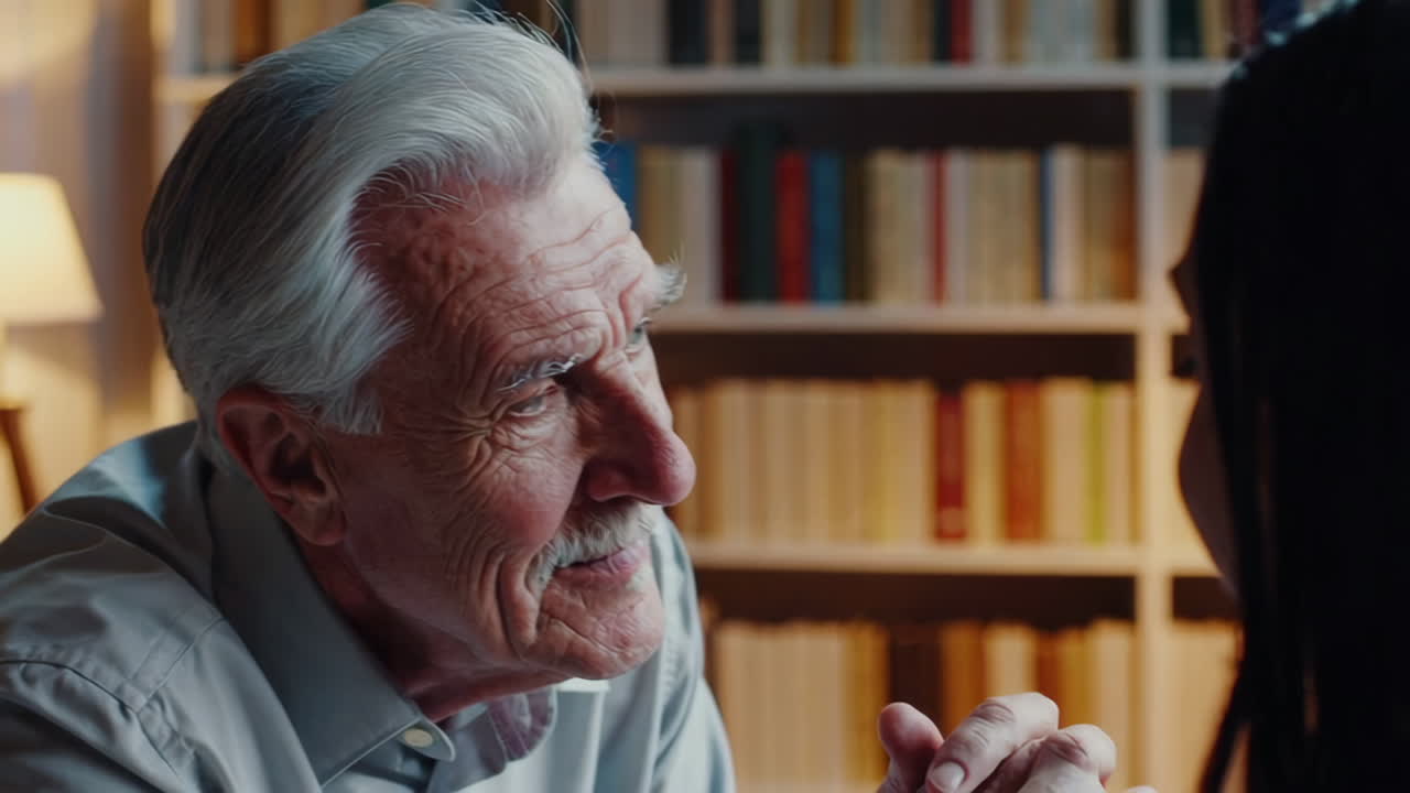 hombre y mujer ancianos en conversación