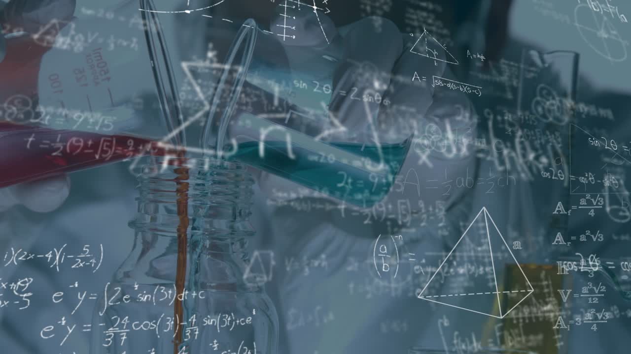 Animation of dna strand spinning and data processing over mathematical drawings