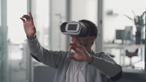 a young black surfs with vr goggles