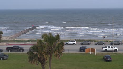 drone view of galveston beach in  galveston, texas