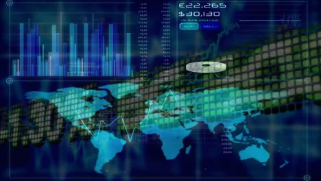 Animación-Del-Procesamiento-De-Datos-Y-Estadísticas-Financieras-Sobre-El-Mapa-Mundial