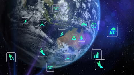 animation of digital eco icons processing over globe