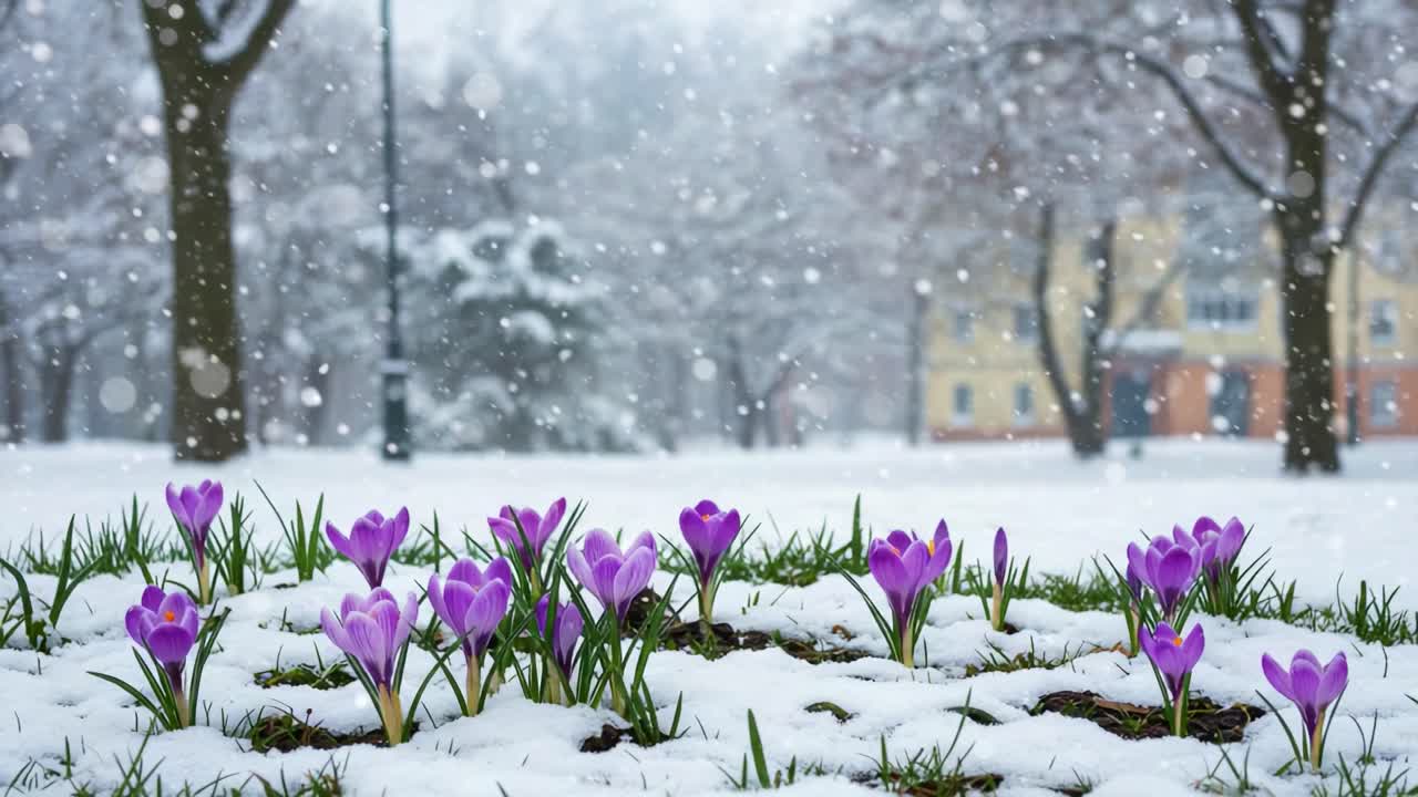 Vibrant Crocuses Amidst Snow: A Stunning Contrast of Beauty and Resilience in a Winter Wonderland