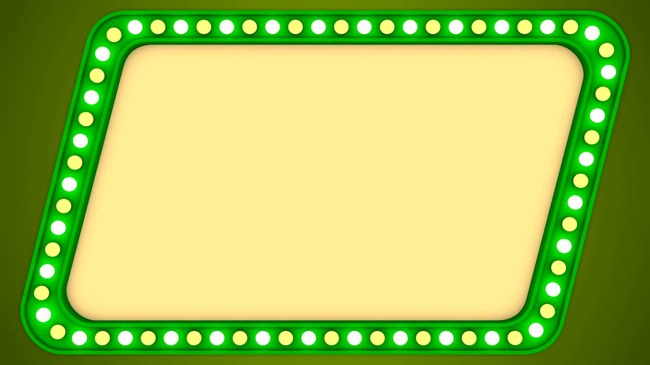 bombillas intermitentes marco verde vintage pantalla de borde signo de fondo de casino cuadrangular bucle