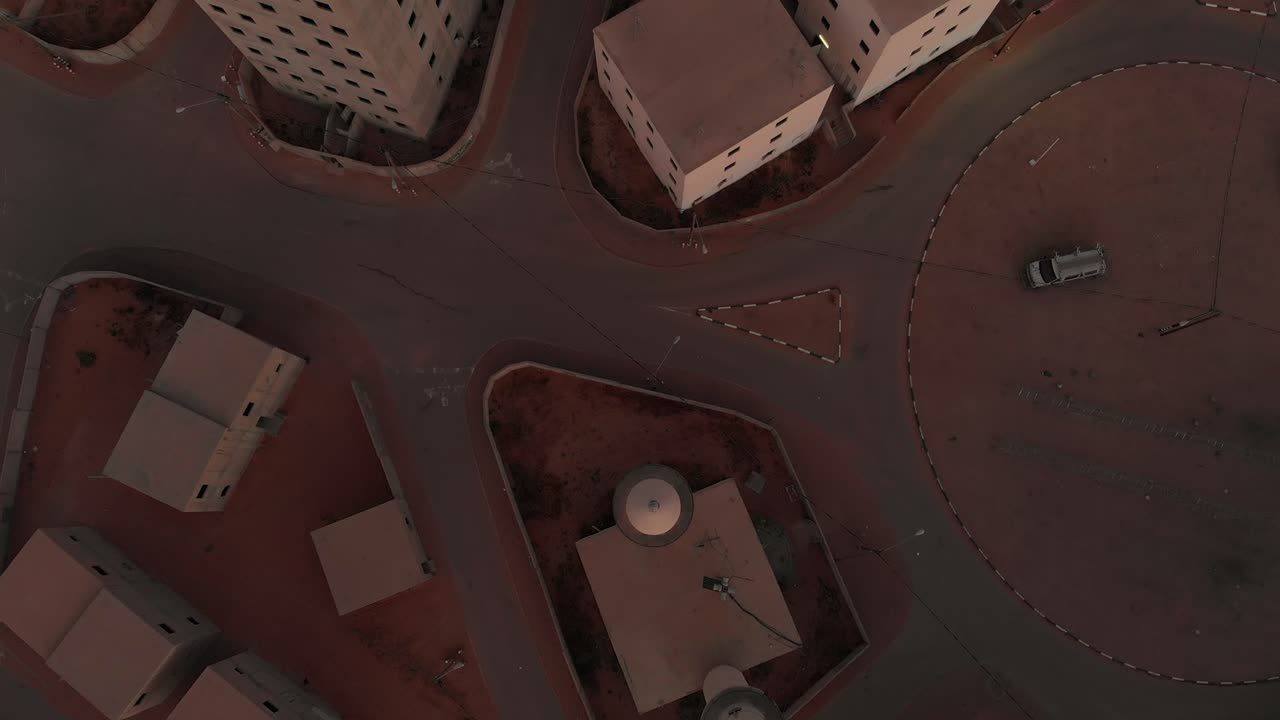 aerial view revealing empty small city at the desert in palestine near Gaza.