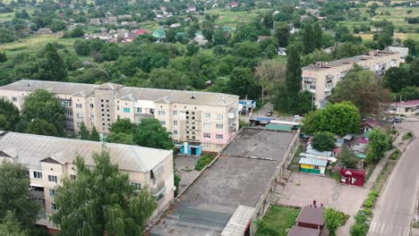 aerial drone video of kalyta town apartment buildings on the border of kyiv oblast and chernihiv oblast ukraine