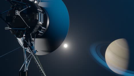 3d animation showing the voyager space probe facing saturn